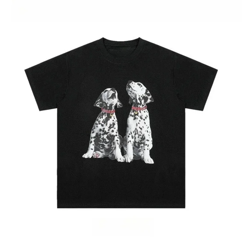 2025 جديد عالي الجودة القوطية نمط جديد الأمريكية رصدت الكلب تي شيرت مطبوع الرجال والنساء فضفاضة قصيرة الأكمام #1