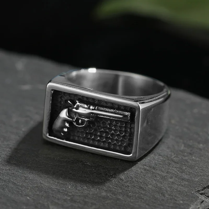 Fashion Vintage Guns Ring Heavy Sugar Stainless Steel Cowboy Men Anel Punk Gothic Ring Mens Biker Jewelry
