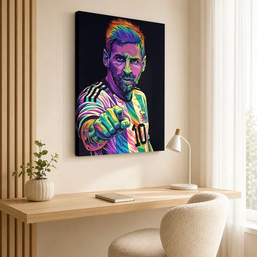 Lionel Messi Pop Art Portrait Framed Canvas Poster Customized Sports Portrait Wall Paintings Decoration for Game Room Man Cave