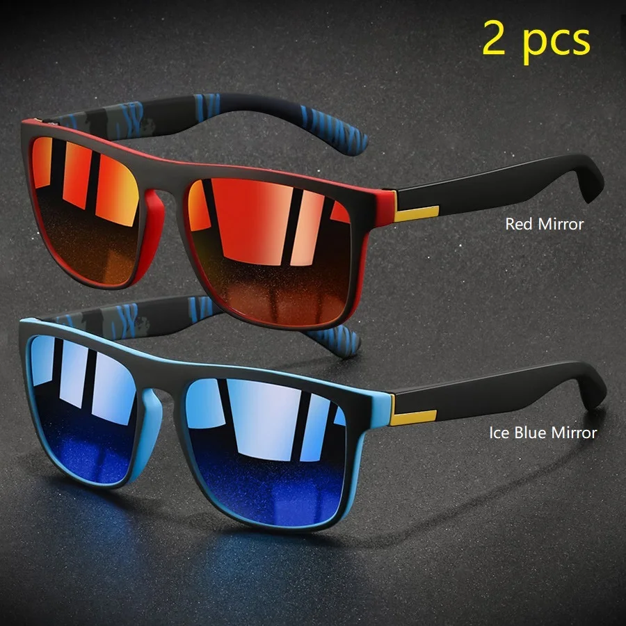 2 Stück Modische Vintage Quadratische Sportsonnenbrille für Männer und Frauen Angeln Fahren Markendesigner Sonnenbrillen Retro Eyewear – Detail 3
