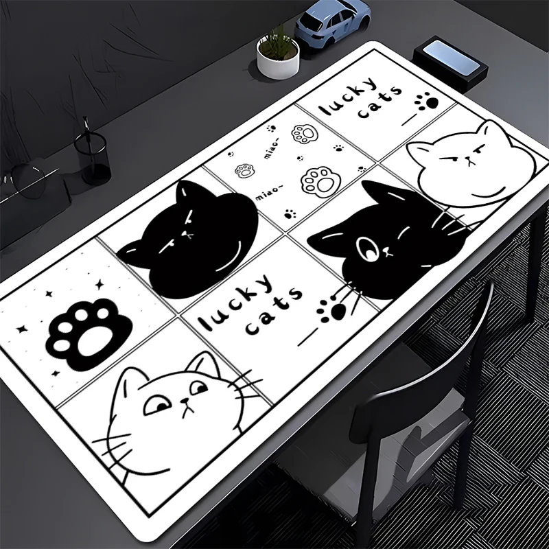 

Gaming Extended Mouse Pad Gamer PC Computer Anime Cat Keyboard Pad Black And White Desktop Mat Offices Interior Accessories Rug