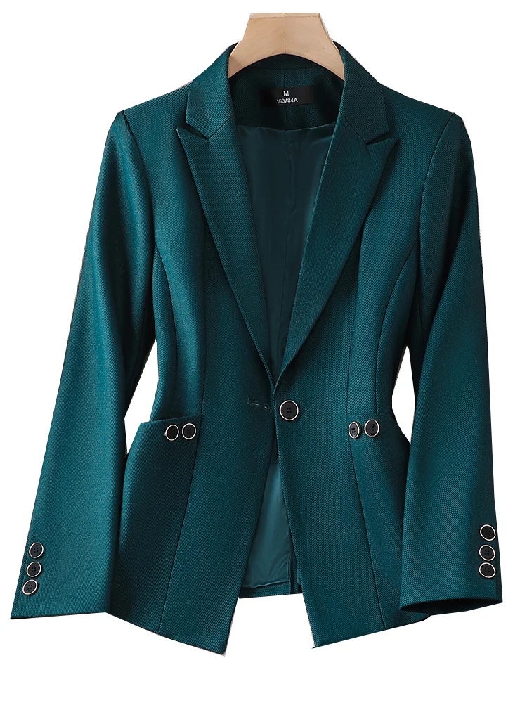 Blue Black Green Purple Ladies Blazer Women Female Single Button Full Sleeve Business Work Wear Formal Jacket For Autumn Winter