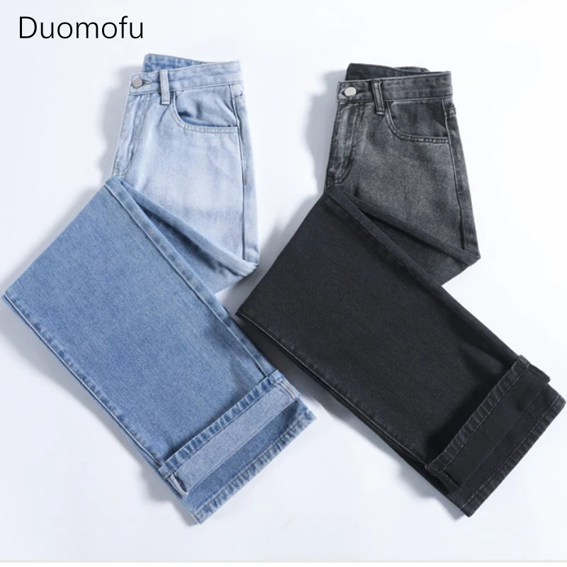 Duomofu Klassiek Gradiënt Basic Hoge Taille Slanke Damesjeans Zomer Losse Casual Full Length Eenvoudige Damesjeans