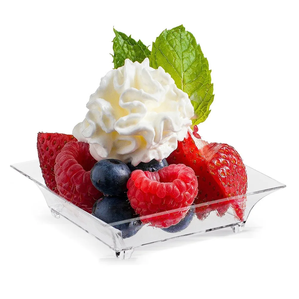 

50pcs Mousse Cake Container Mini Square Dessert Tray Transparent Disposable Ice Cream Bowl Plastic Appetizer Plate Party