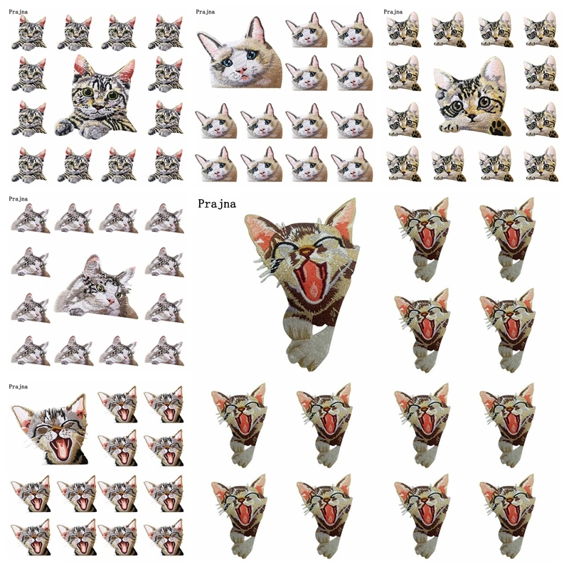 10PCS/12 Stil Tasche Katze Stickerei Patch Cartoom Tier Eisen Auf Patches Für Kleidung Thermoadhäsive Patches Nähen DIY