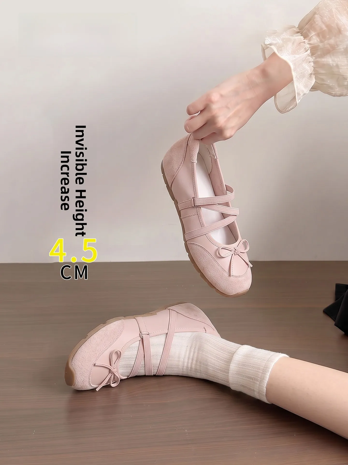 Agsdon Ballet Sport Mary Jane Shoes Women's Soft Bottom Heightening Casual Sports Sandals Summer New Style Fabric 