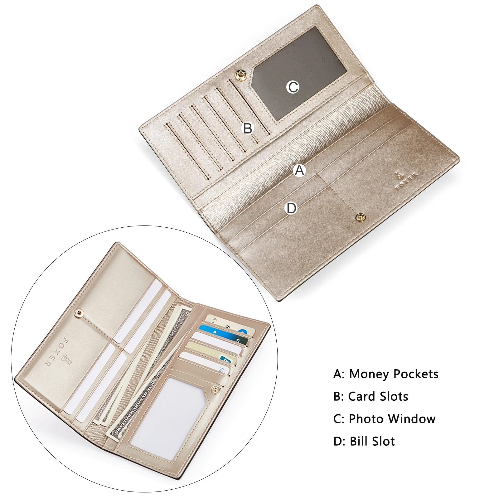 FOXER Brand Women's Wallet Split Leather Fashion Long Clutch Bag Lady Multi-card Solts Coin Bag Money Wallet Purse as Gift