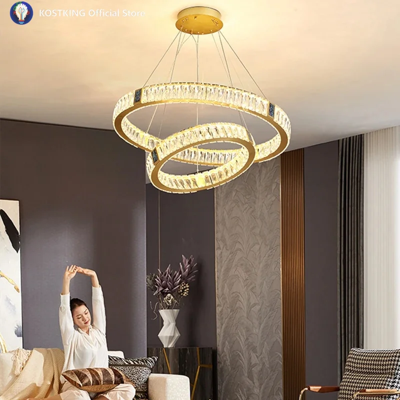 Upgrade Round Ceiling Chandelier For Kitchen Dining Room Duplex Building Villa  Crystal Pendant Lamp LED Lighting Fixtures
