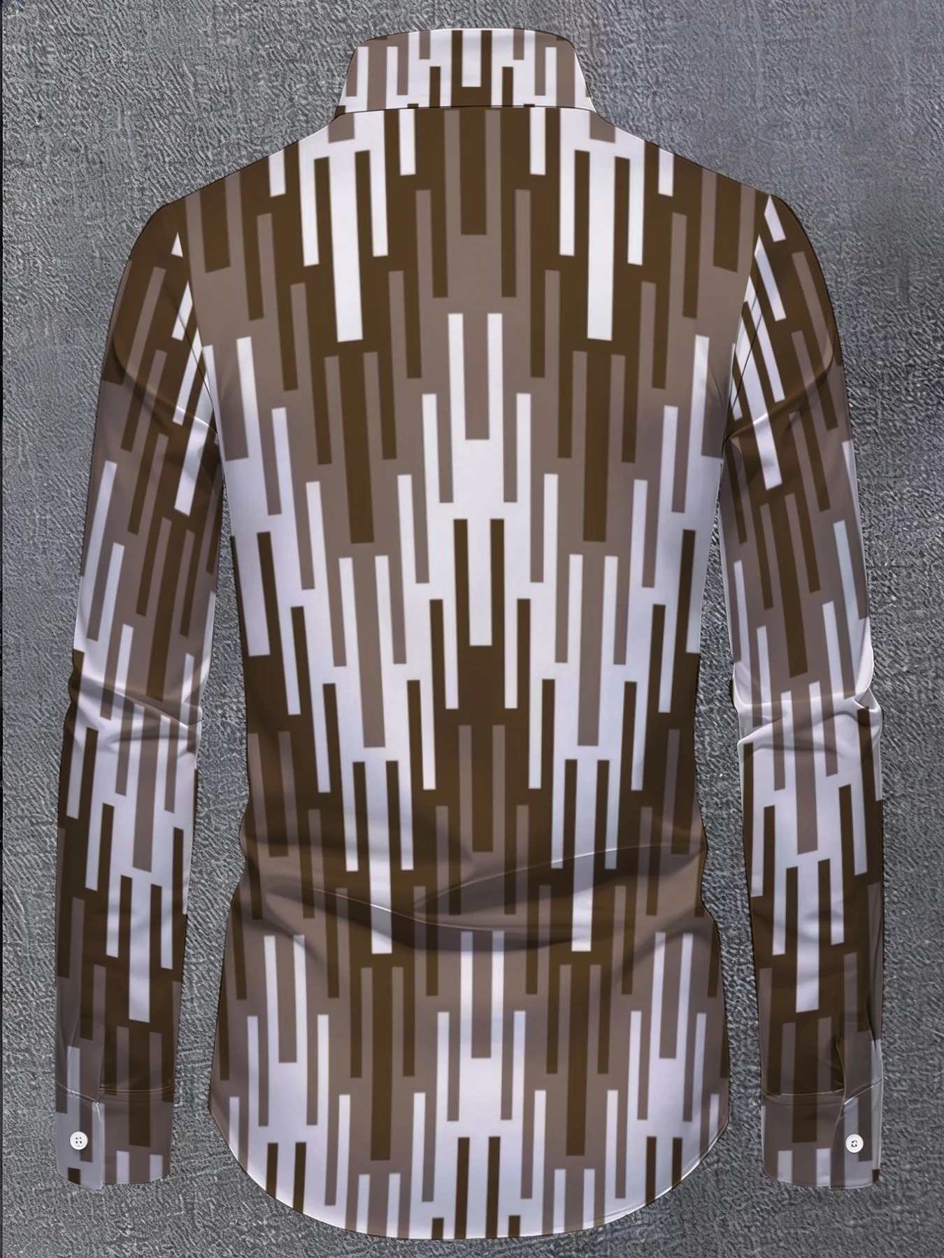 Men's Long Sleeve Shirt Autumn Brown White Geometric Stripe Print Lapel Button‑Up Casual Fashion Streetwear Men Clothing