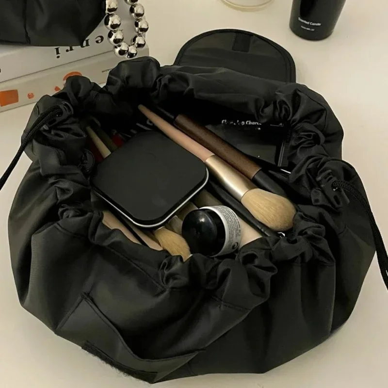 1pc Black Lazy Makeup Bag Toiletry Wash Pouch Clothes Drawstring Storage Handbag Travel Portable Cosmetic Case Organizer Bags