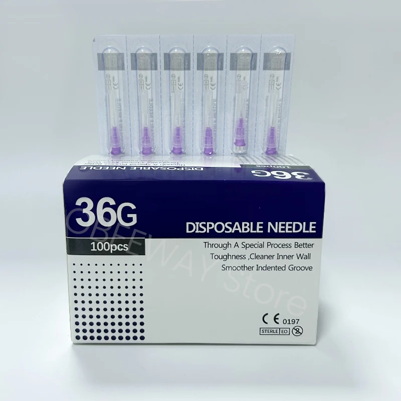 

100pcs Disposable 36g 4mm Needle Individually Packaged Tip Needle 36g Painless Beauty Tools