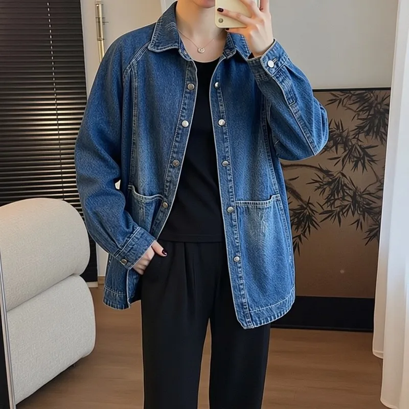 

Casual Faionable Long Sve T-irt Top Loose Fit Denim Jaet plus Size Women's Spring Autumn Slimming Outerwear