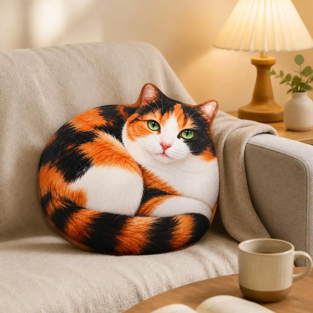 Calico Cat Shaped Pillow Stuffed Cushion Feline Throw Pillow Cat Lover Gift Sofa Decorative Accent for Living Room Bedroom