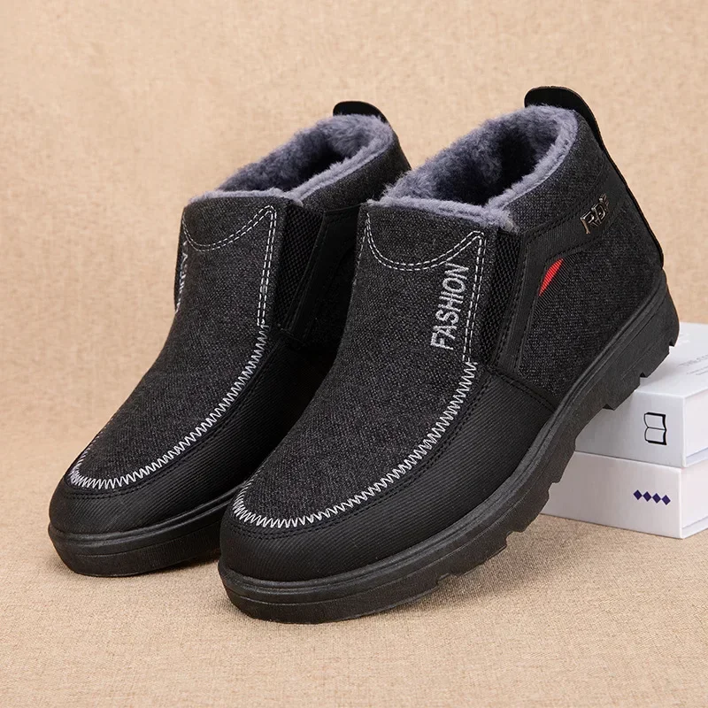 

2024 Men Cotton Shoes Waterproof Anti Slip Plush Warm Casual Shoes Middle-aged Elderly People Comfort Flat Soled Snow Boots