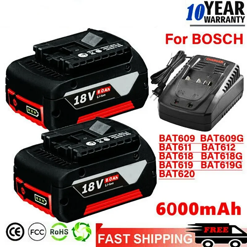 

18V Battery 6.0Ah for Bosch Electric Drill 18V Rechargeable Li-ion Battery BAT609 BAT609G BAT618 BAT618G BAT614 Charger