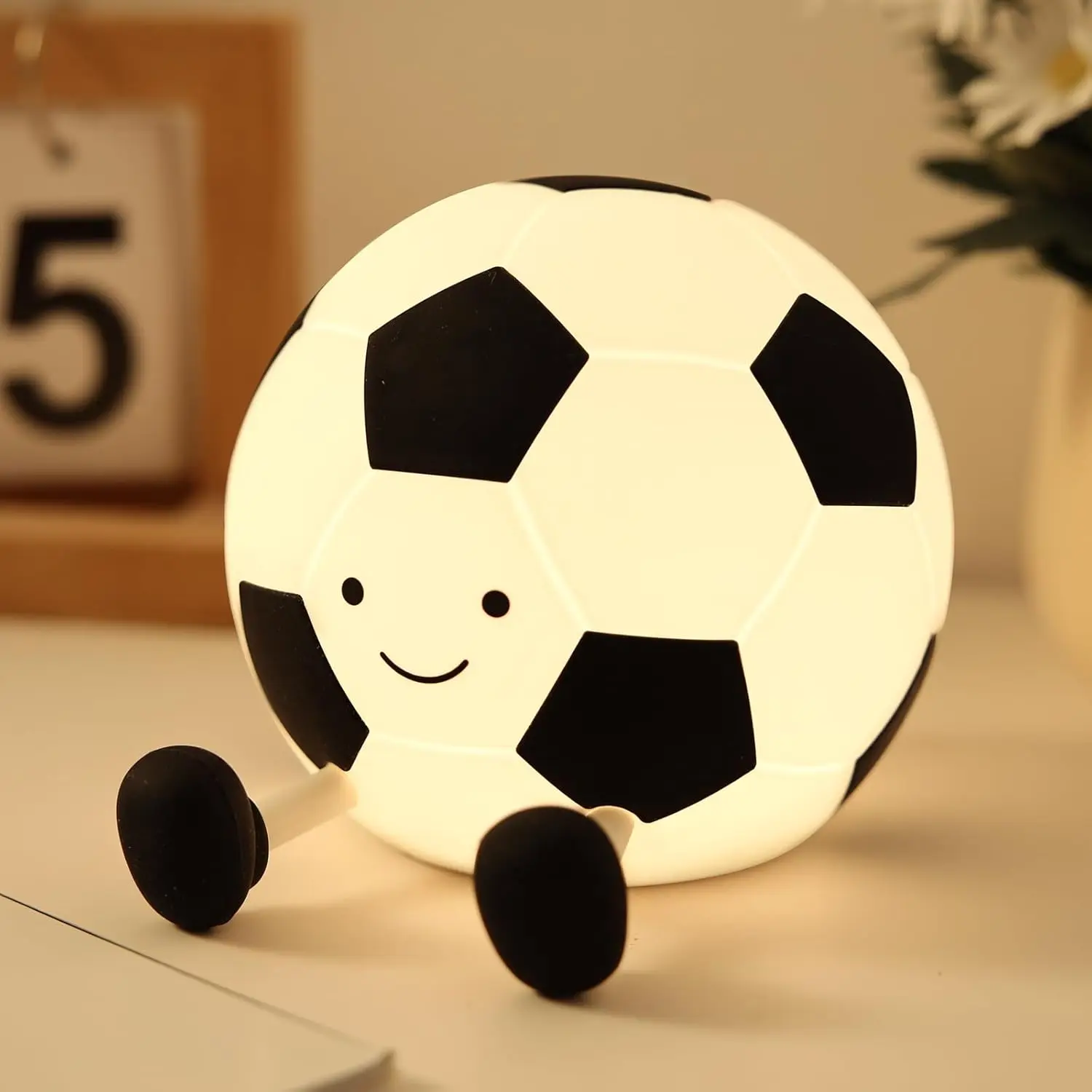 Boys Soccer Night Light - Dimmable Rechargeable Silicone Football Lamp Soft LED Bedroom Night Light for Kids