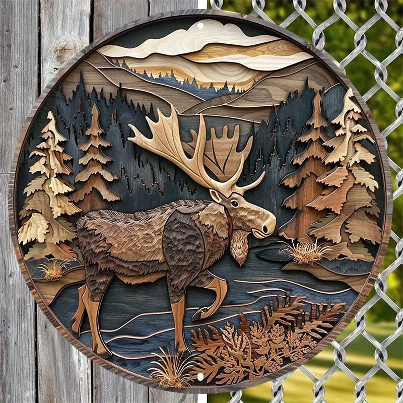 Aluminum Moose Silhouette Wall Art, Outdoor and Indoor Metal Sign, Wildlife Scene, Rustic Home Decor, Decorative Wall Poster