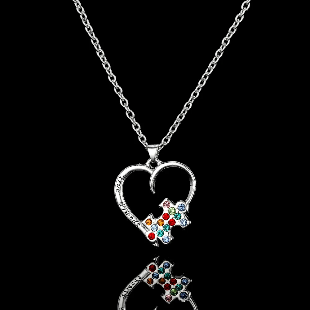 Funny Jigsaw Puzzle Crystal Heart Shaped True Friend Necklace BFF Jewelry  Women Girls Bestie Friendship Choker