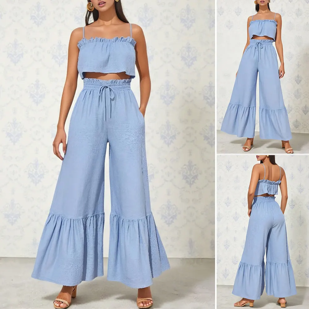 

Mia Muse Boutique укороченные повседневные комплекты с высокой талией и широкими штанинами для женщин, летние облегающие тонкие однотонные складные комплекты без рукавов с квадратным вырезом