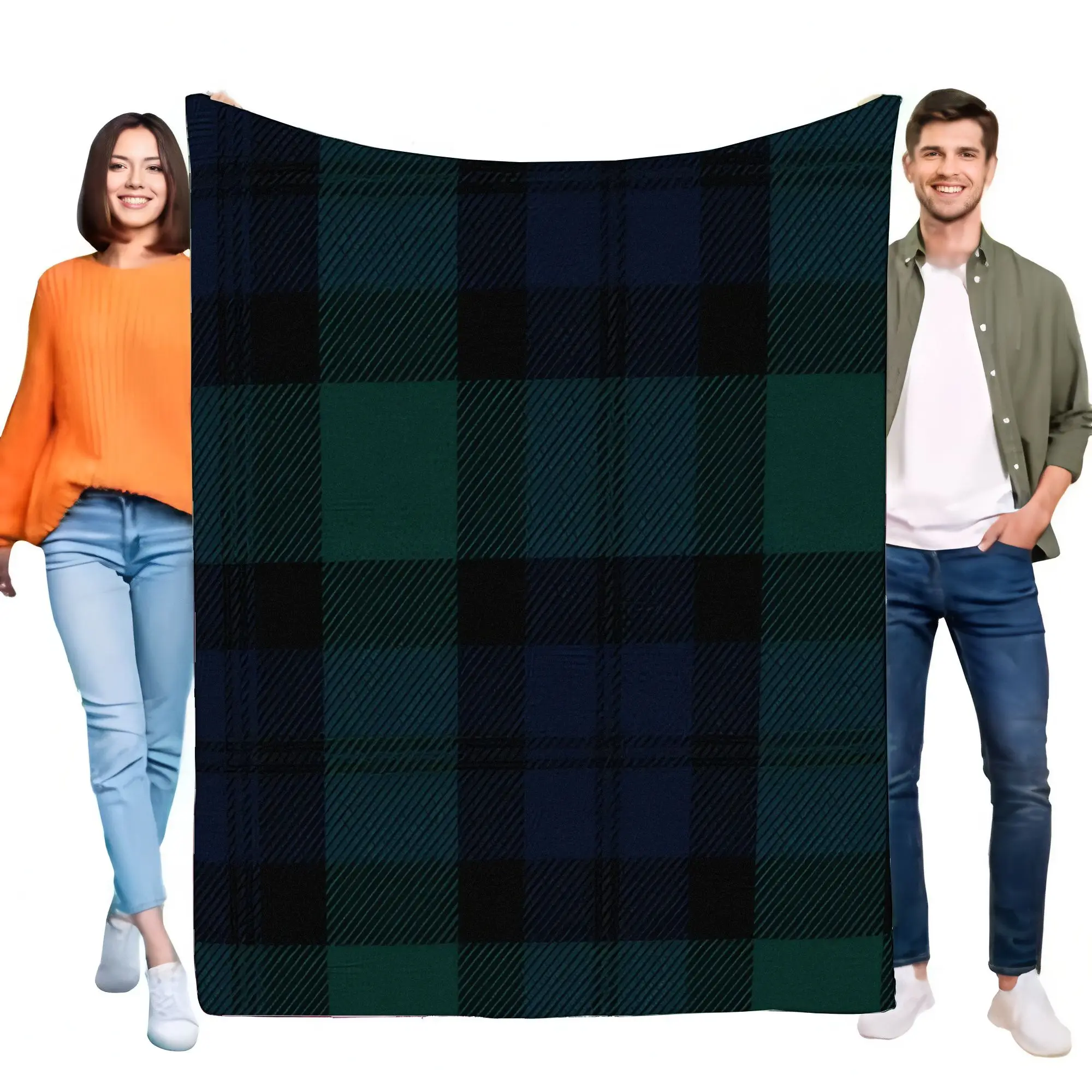 Classic Tartan Plaid Blanket in Dark Green, Black, and Navy Blue - Cozy Large Rectangular Throw for Home Decor, Perfect for Picn