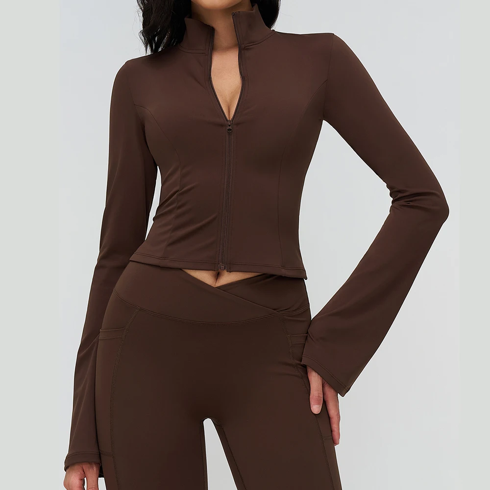 

Zipper Jacket Long Sleeve Women Crop Top Yoga Shirts Solid Sports Top Long Sleeved Sexy Quick Dry Running Fitness Gym Sport Wear