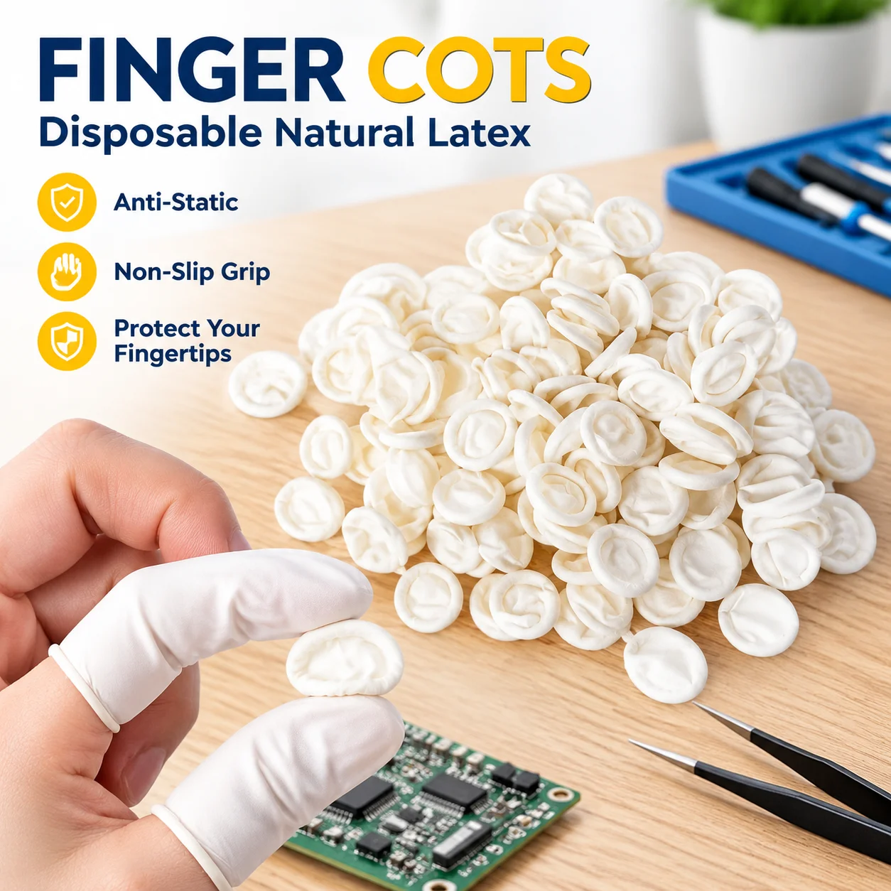 Disposable Natural Latex Finger Cots Anti-Static Non-Slip Fingertip Protectors for Work Repair Tools