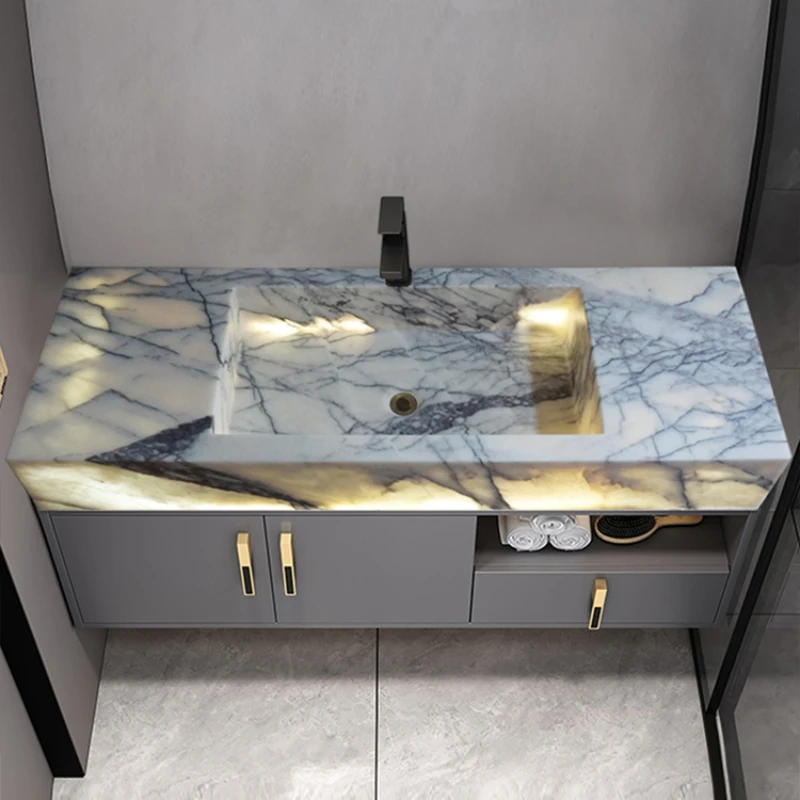 Natural marble washbasin, integrated wash basin, simple bathroom, wall-wall, translucent washbasin