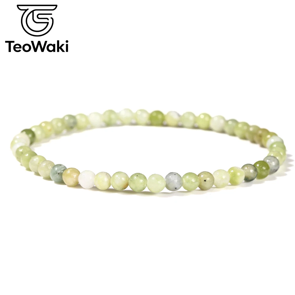 TeoWaki Chinese Jade Stone Beaded Elastic Bracelet Attract good fortune, wealth and opportunities for work & life Women Men 19cm