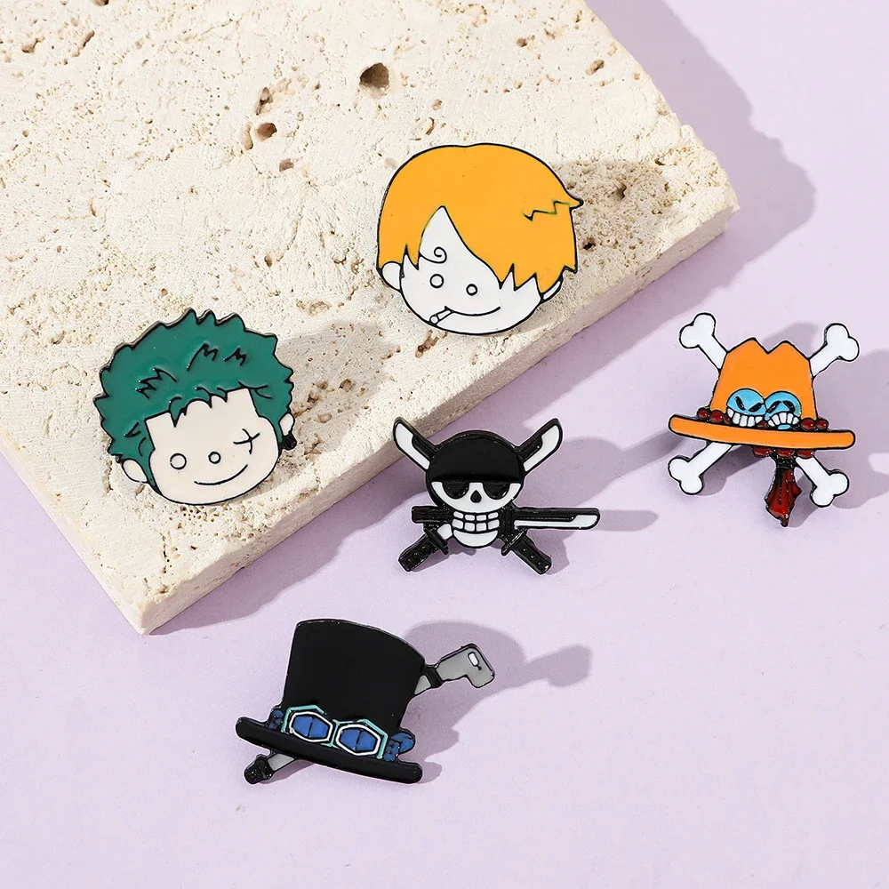 5 Pcs Adventure Member Cartoon Brooch Zoro Roronoa Sanji Enamel Pin Backpack Clothes Jewelry Metal Badge Accessories Gift