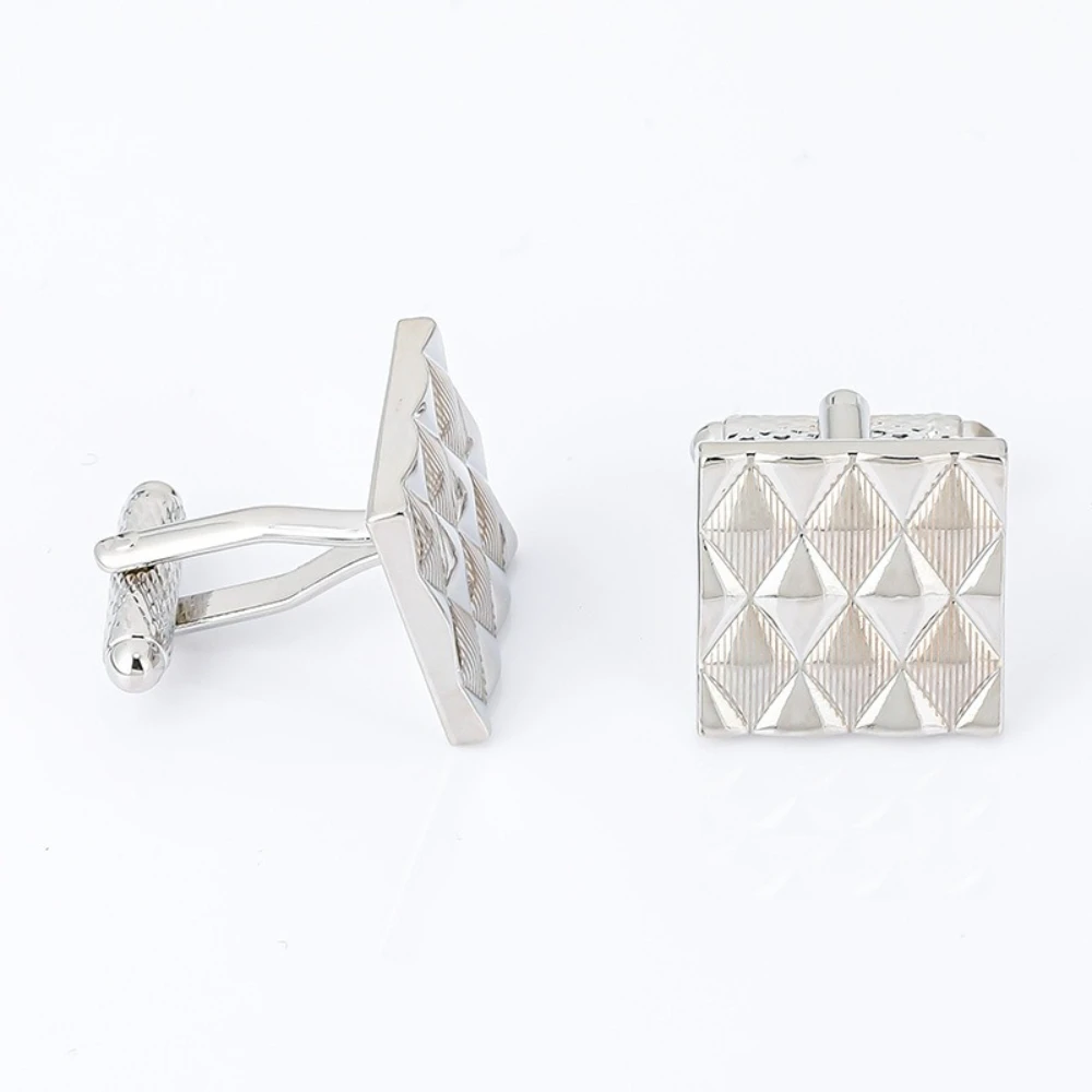 A Pair Silver Square Pattern Metal Cufflinks Best-Seller for Shirts Elegant Sleeve Accessories Perfect