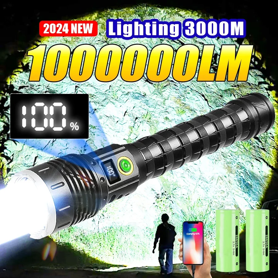 Most Powerful High Power Led flashlight 1000000LM XHP360 Rechargeable Led Flashlight Zoom Outdoor Tactical Lantern Hunting Torch 