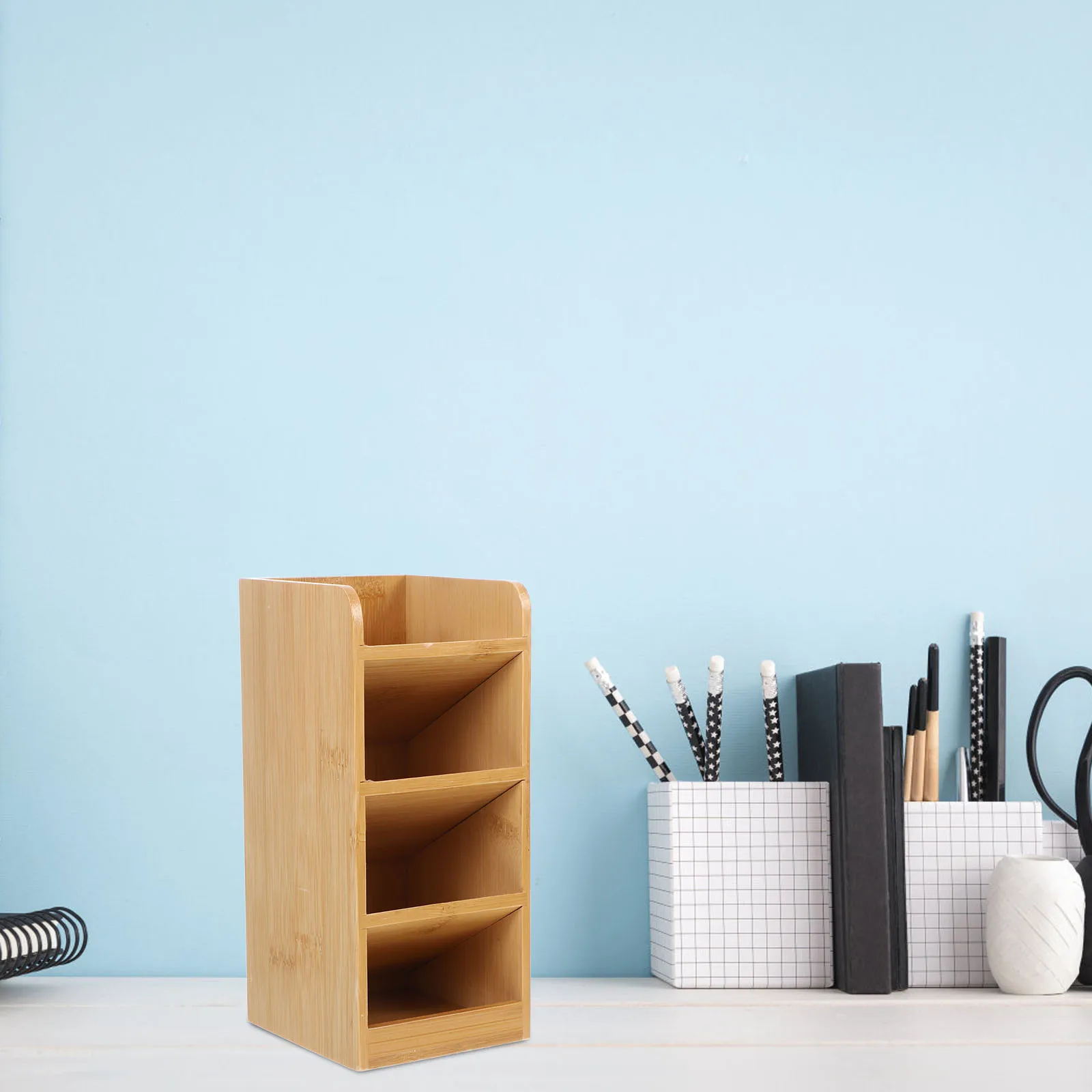 

Desktop Storage Box Wooden Frame Office Supplies Pen Holder ganizer Pencil Crayon Multifunctional Desk Tidy Smooth Finish