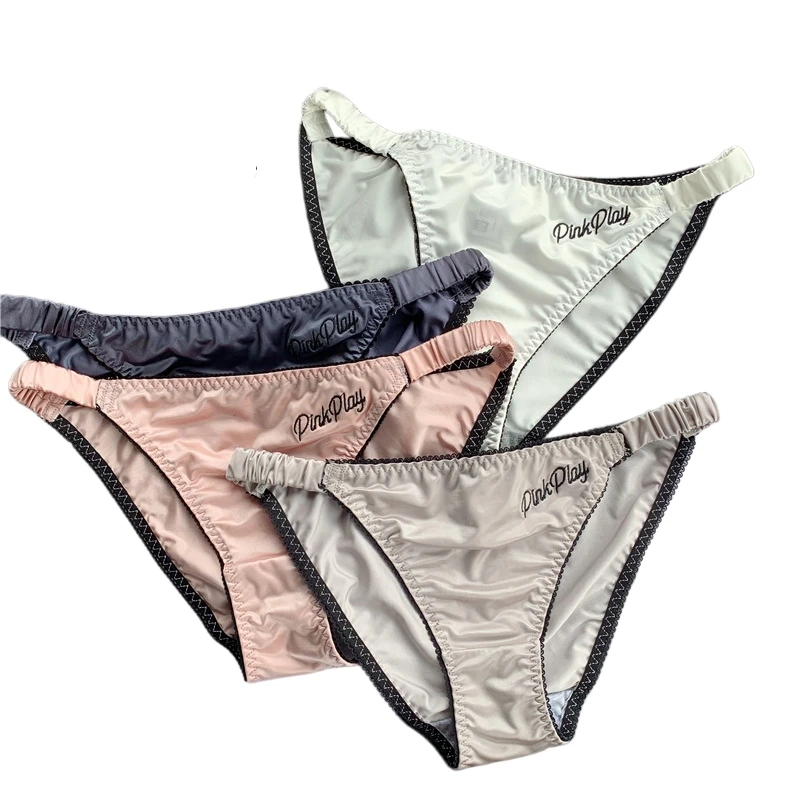Mädchen-Slips mit Buchstaben-Stickerei, Satin-Eisseide Unterhosen, Damen-Unterwäsche mit Elastischem Bund, Sexy Po-Formende Slips