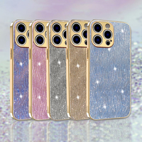 Luxury Gold Plating Hard Cover Matte Bling Case for iphone 16 PRO MAX Woman Glitter Wave Case for iphone 15 PRO MAX 13 14 Plus