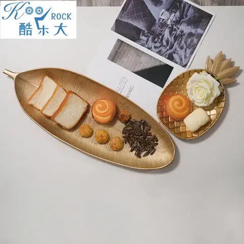 스낵 캔디 접시, 거실 홈 식탁 보관함, 파인애플 바나나 잎 장식 나무 베이킹 페인트 골드 트레이