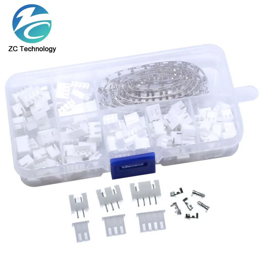 250 pz 50 set/scatola kit 2.54mm XH2.54 2p 3p 4 pin connettore spina + ago dritto + presa terminale intestazione adattatore filo XH2P