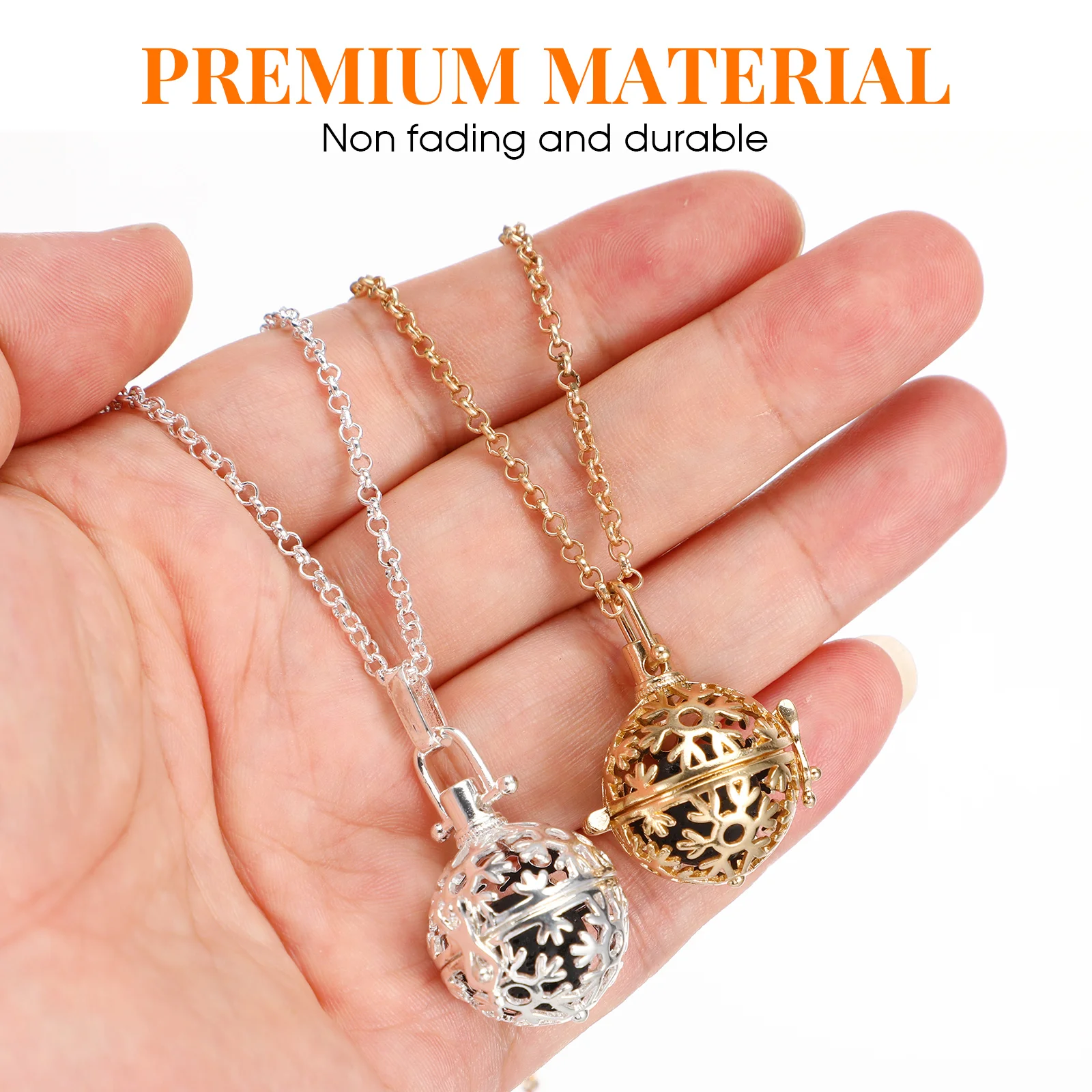 

2Pcs Adjustable Length Fragrance Bell Necklace Earrings Set Essential Oil Snowflakes Hollow Design Natural Lava Volcanic Rocks