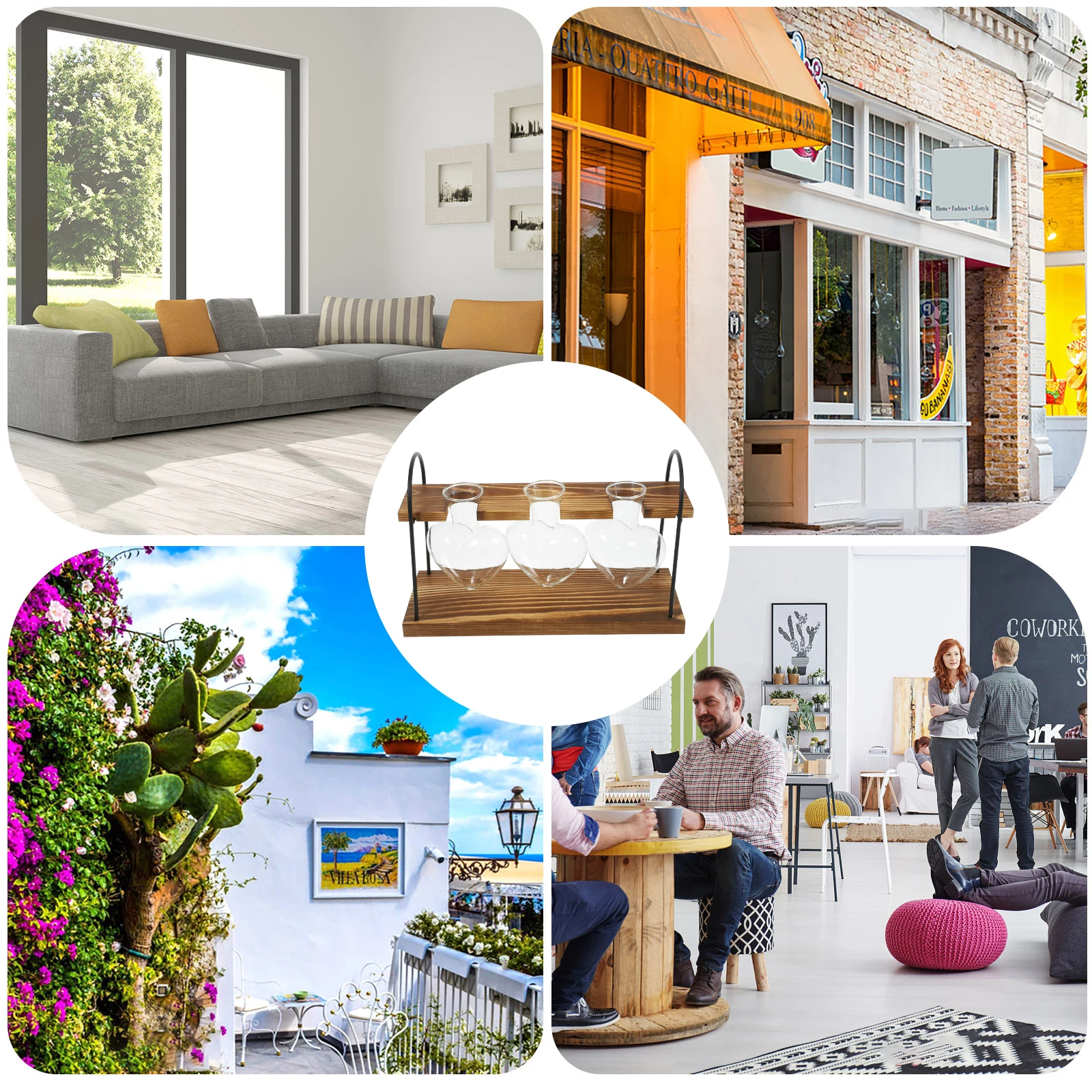 

Hydroponic Green Plant Container Heart Shaped Vase Transparent Glass Pothos Wood Frame Home Decor Office Plants Holder Terrarium