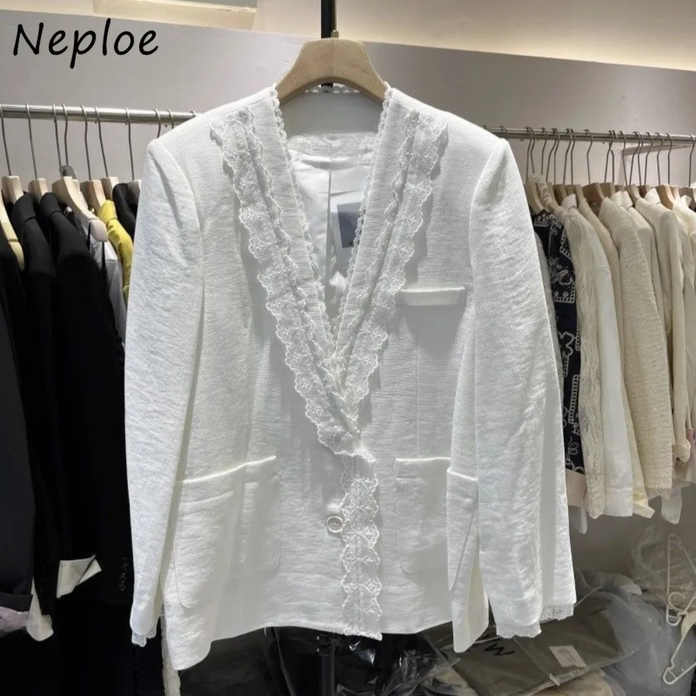 

Neploe New Lace Flower French Blazer Coat Premium Moda Trendy Hot Sell Women Clothing Loose Office Lady Personalized Solid Tops