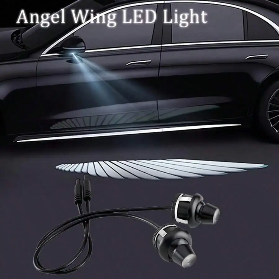 

[White - Car Welcome Lights] 2-Piece White LED Angel Wing Welcome Lights, Retrofit Rearview Mirror Projection With Turn