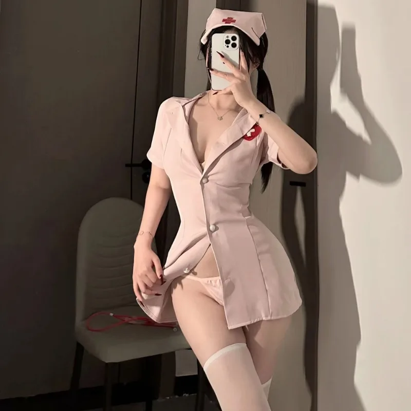 New Sexy Nurse Outfit Sexy Underwear Deep V Tempting Hot Role-playing Bed Strap-on Pure Lust Uniform Suit for Women