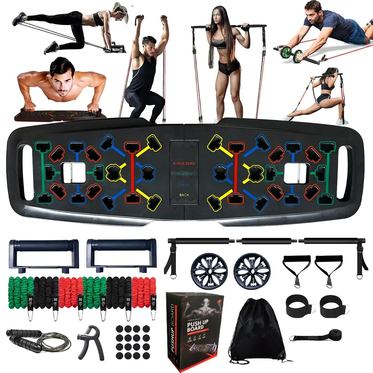 Push Up Board Set Muscle Trainer, Portable Home Gym with Resistance Bands, 20-in-1 Fitness Accessories for Full Body Workout