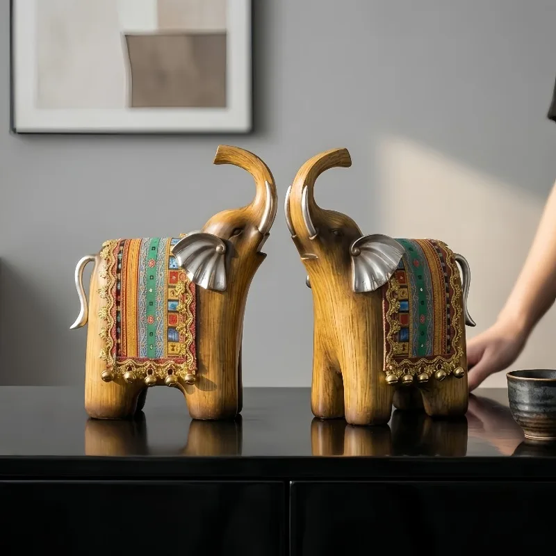 Vintage Ethnic Elephant Ornament, Niche Luxury Desktop Statue, Artistic Home Soft Decor for Living Room Entryway Sideboard