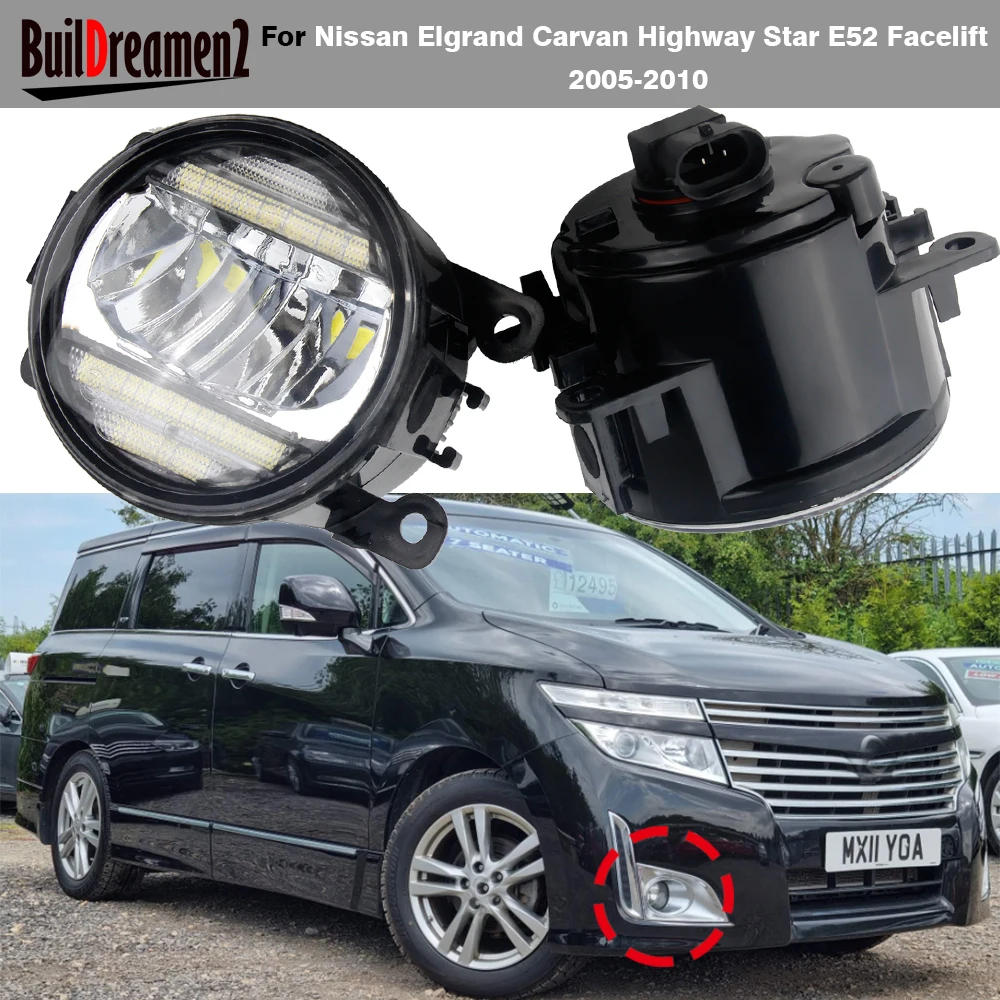 2 Pcs 30W Car Front LED Fog Light Daylight DRL H11 High Bright For Nissan Elgrand Carvan Highway Star E52 Facelift 2005-2010