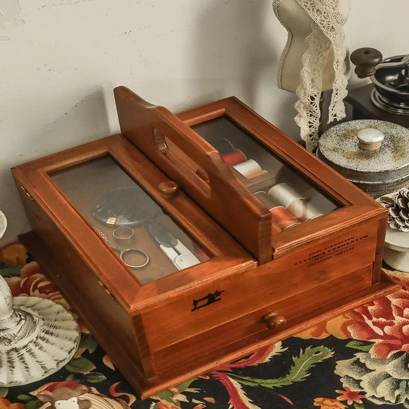 Portable Sewing Box – Drawer Type Desk Storage, Solid Wood Medicine Boxes, Cosmetic Containers, Multi-purpose Storage Solution. 4