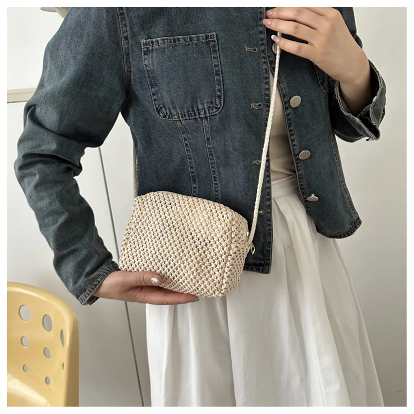 Summer Mini Handwoven Bag women Small Fresh Crossbody Straw Bag fashion Square Bag Portable beach shoulder pouch