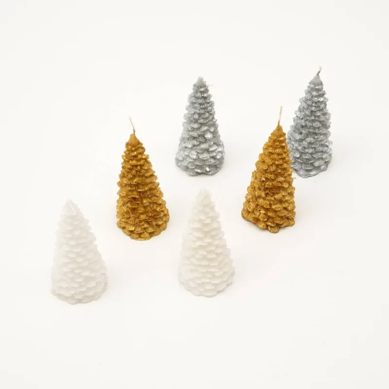 6Pcs Holiday Luster Candle Box Multi Christmas Tree Candles Gold Silver Finishes PDQ Box For Home Decor Holiday Gift