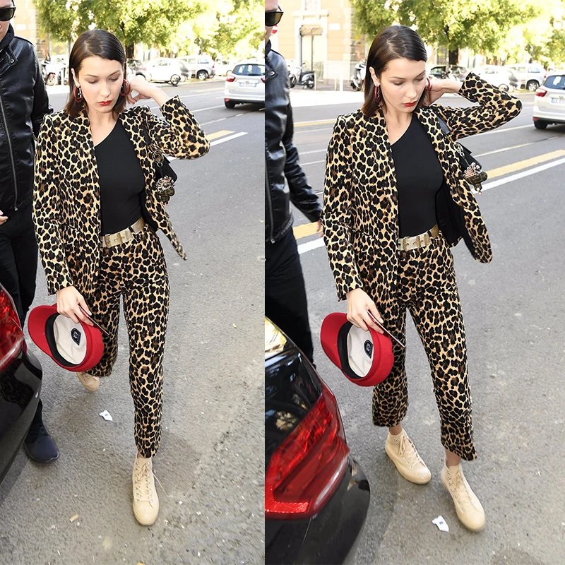 Bella Hadid Casual Fashion Leopard Print Short Jacket Coat Yola Lucia Brand Long Sleeve Slim Fit Style Spring 2023 Collection