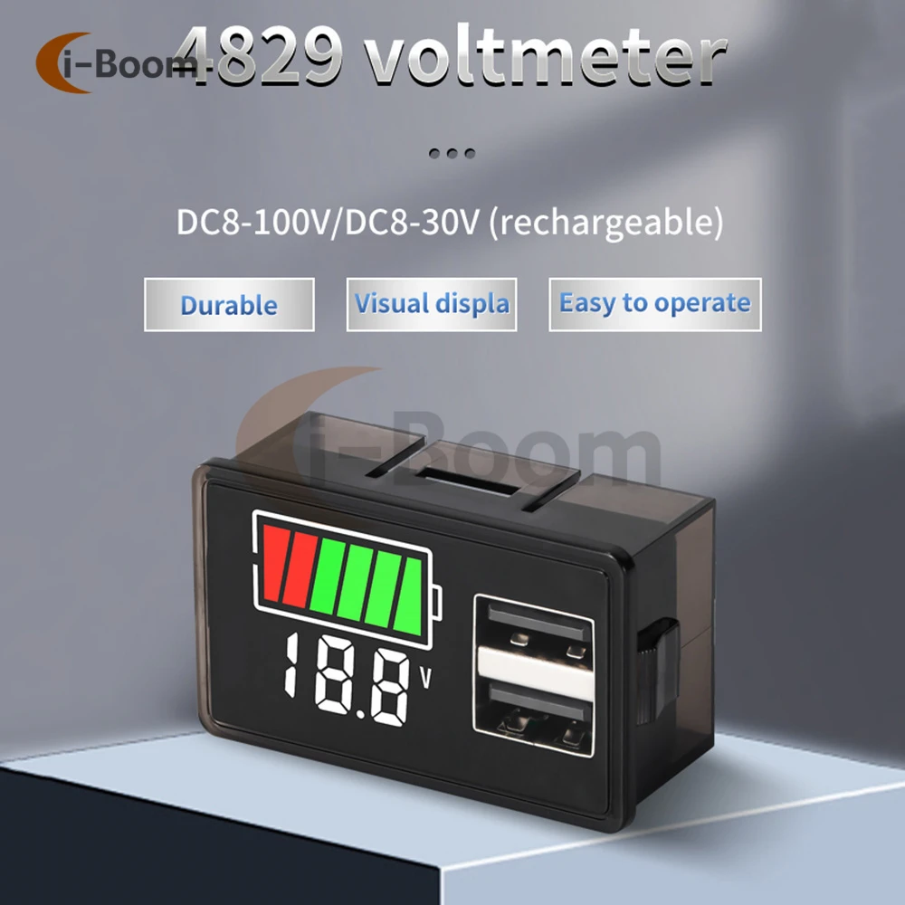 DC 8-100V Car Battery Charge Level Indicator 12V 24V 36V USB Lithium Battery Capacity Meter Tester Display LED Tester Voltmeter