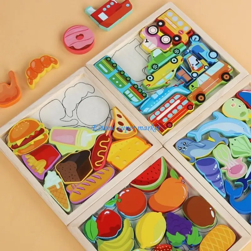 090b Bloc d'animaux en bois Puzzle puzzle jouet animaux en forme jeu en bois Puzzle Educational Stacking Game pour les